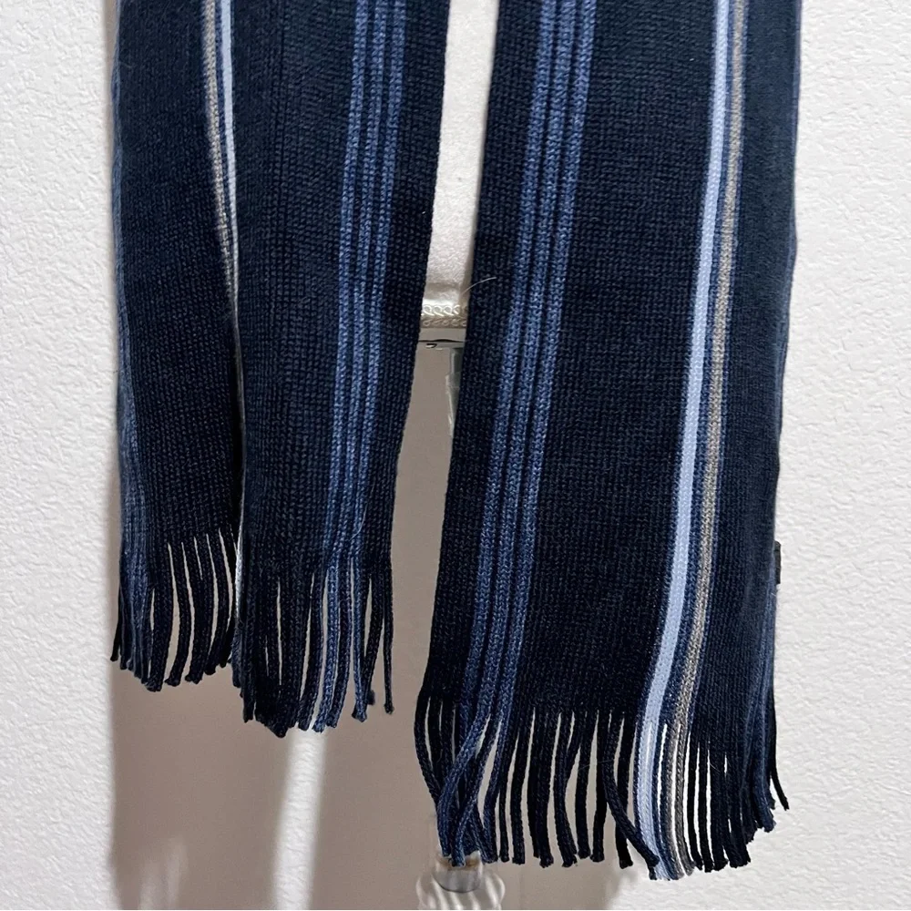 Bruno Piattelli Blue Striped Wool Blend Scarf Fringe